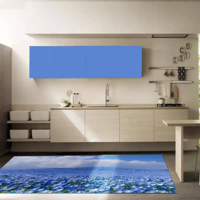 Tappeto Passatoia Salotto Cucina Bagno Lavabile Fiori Campo Non Ti Scordar Di Me Azzurro - FLO0036