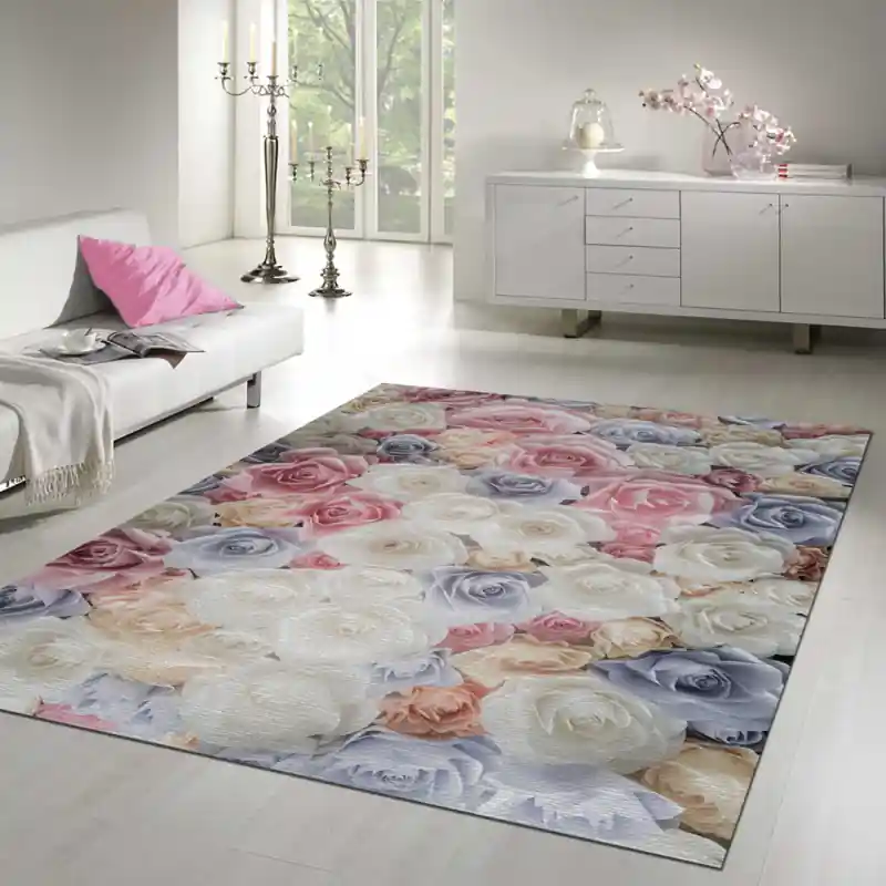 Tappeto Passatoia Salotto Cucina Bagno Lavabile Fiori Rose Colori Pastello Vintage - FLO0029