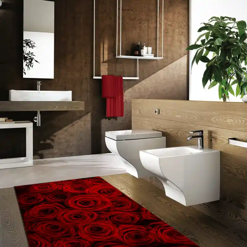 Tappeto Passatoia Salotto Cucina Bagno Lavabile Fiori Rose Rosse - FLO0027