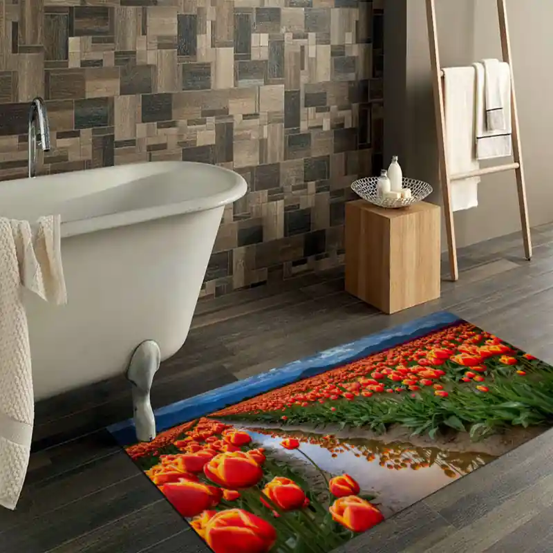 Tappeto Passatoia Salotto Cucina Bagno Lavabile Campo Tulipani Arancione - FLO0024