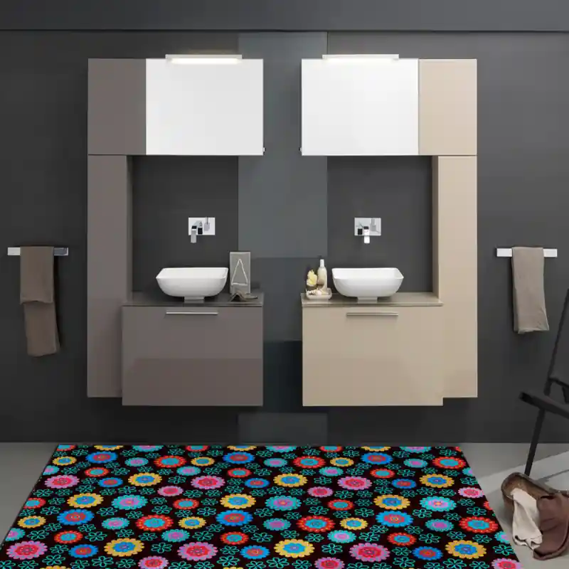 Tappeto Passatoia Salotto Cucina Bagno Lavabile Stile Floreale Astratto Colori Azzurro - FLO0022