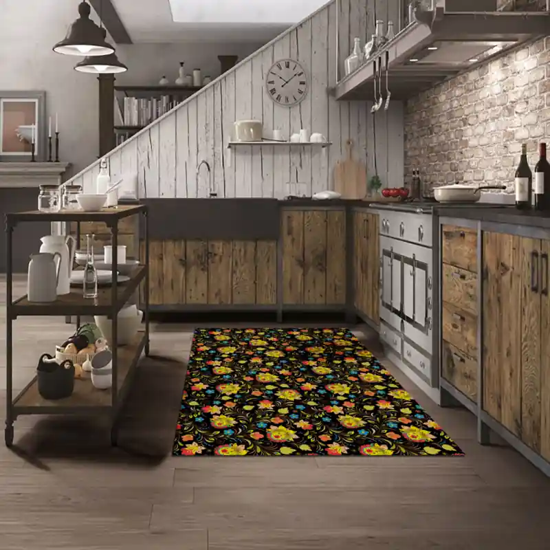 Tappeto Passatoia Salotto Cucina Bagno Lavabile Stile Floreale Astratto Colori Giallo - FLO0021