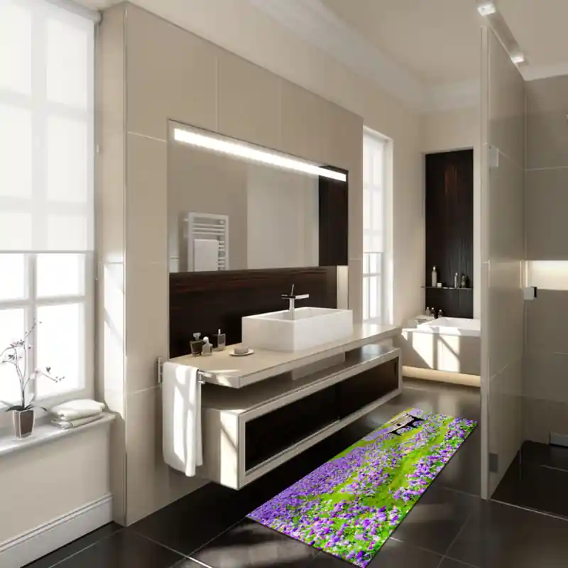 Tappeto Passatoia Salotto Cucina Bagno Lavabile Floreale Fiori Lilla Viola - FLO0020