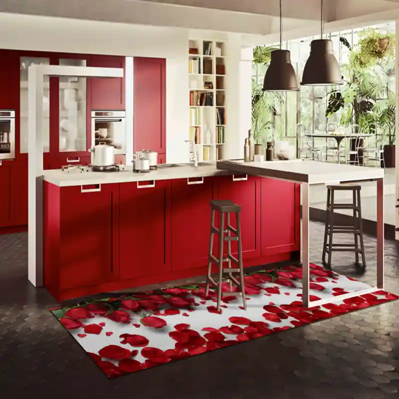 Tappeto Passatoia Salotto Cucina Bagno Lavabile Fiori Rose Rosse Petali - FLO0015