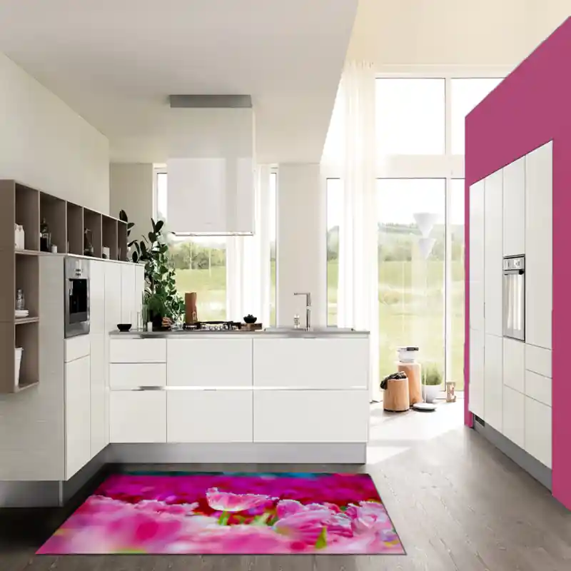 Tappeto Passatoia Salotto Cucina Bagno Lavabile Floreale Fiori Rosa - FLO0013