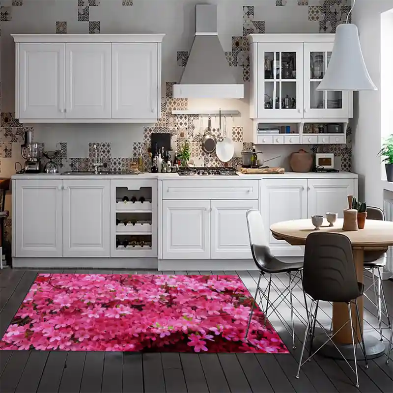 Tappeto Passatoia Salotto Cucina Bagno Lavabile Floreale Fiori Lilla Rosa - FLO0008