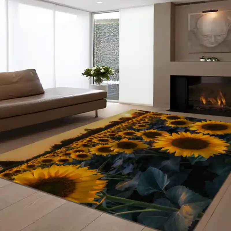 Tappeto Passatoia Salotto Cucina Bagno Lavabile Fiori Girasoli Campo Giallo - FLO0006
