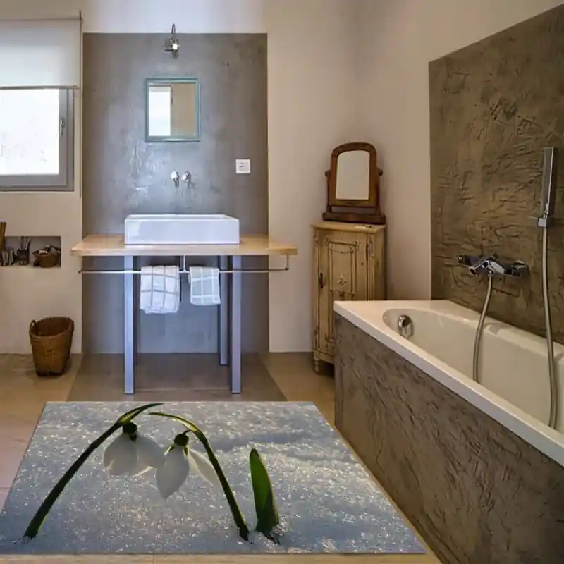 Tappeto Passatoia Salotto Cucina Bagno Lavabile Fiori Bucaneve Bianco - FLO0005