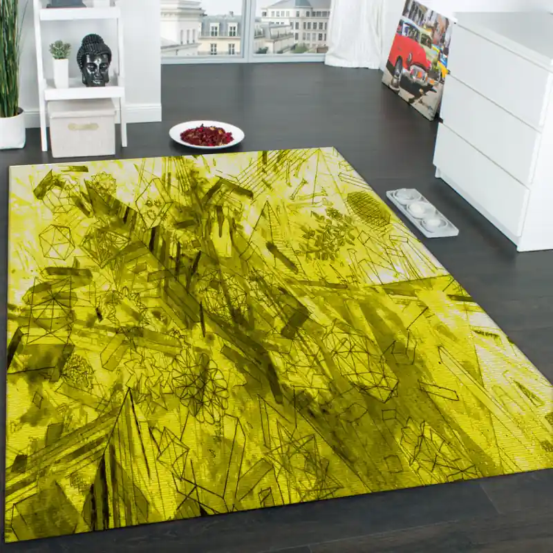 Tappeto Salotto Cucina Bagno Lavabile Antiscivolo Moderno Geometrico Astratto Giallo - MOD5036