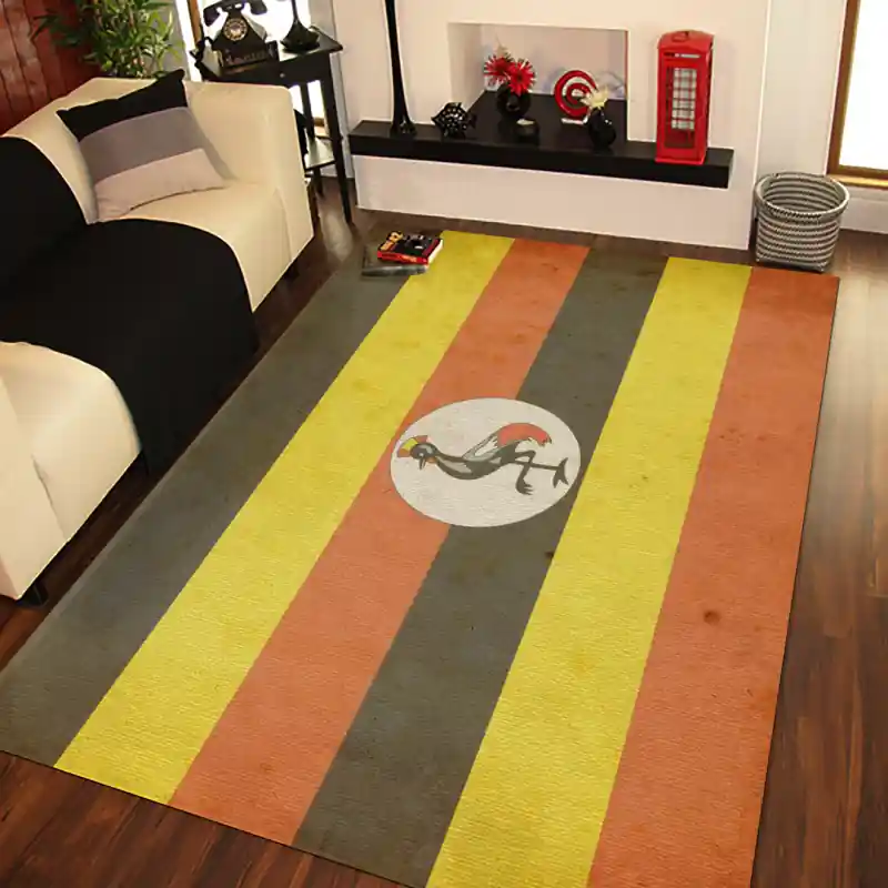 Tappeto Passatoia Salotto Cucina Bagno Lavabile Stampa Digitale Bandiera Vintage Nero Giallo UGANDA