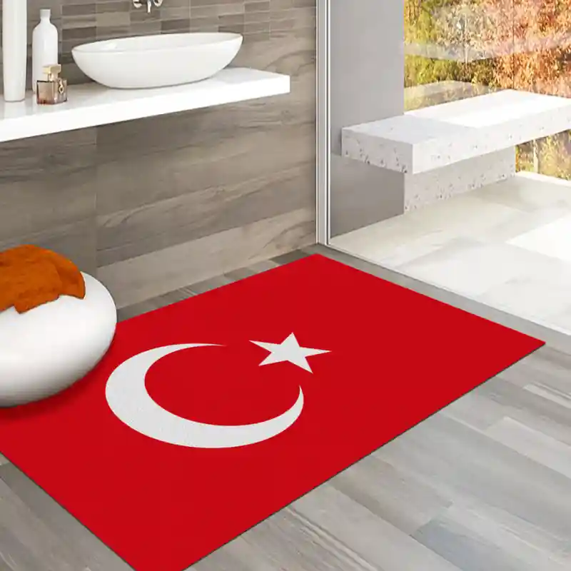 Tappeto Passatoia Salotto Cucina Bagno Lavabile Stampa Digitale Bandiera Stella Luna Rosso - TURCHIA