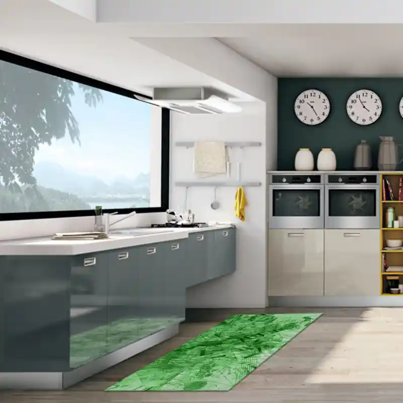 Tappeto Salotto Cucina Bagno Lavabile Antiscivolo Moderno Geometrico Astratto Verde - MOD5035
