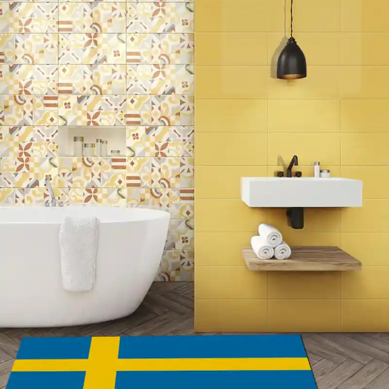 Tappeto Passatoia Salotto Cucina Bagno Lavabile Stampa Digitale Bandiera Croce Giallo Azzurro SVEZIA