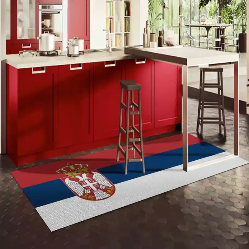 Tappeto Passatoia Salotto Cucina Bagno Lavabile Stampa Digitale Bandiera Blu Rosso Stemma - SERBIA