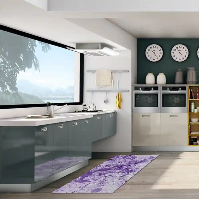 Tappeto Salotto Cucina Bagno Lavabile Antiscivolo Moderno Geometrico Astratto Viola - MOD5032