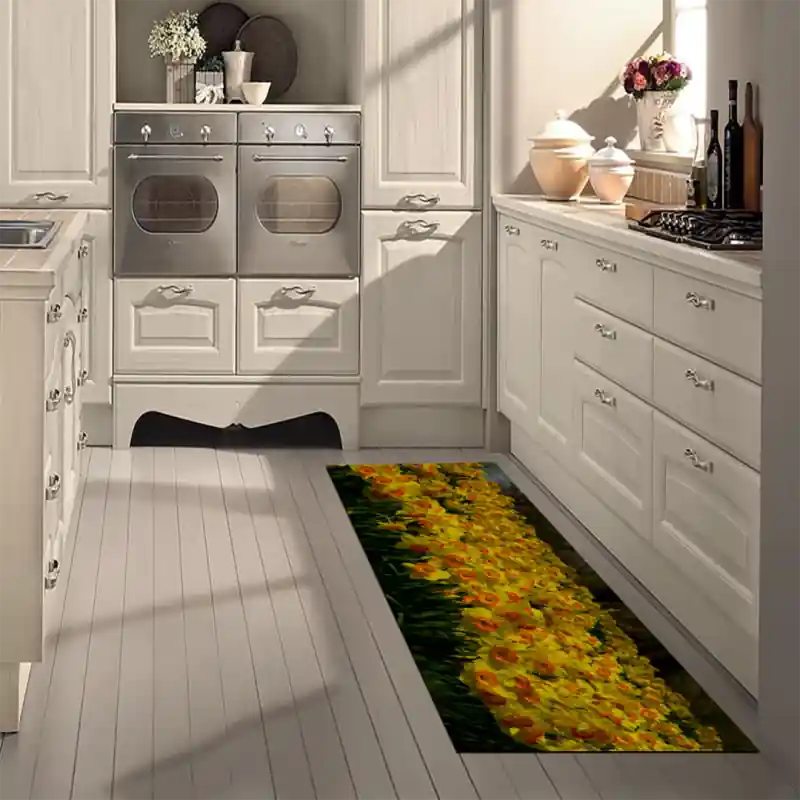 Tappeto Passatoia Salotto Cucina Bagno Lavabile Campo Fiori Narcisi Gialli - FLO0092
