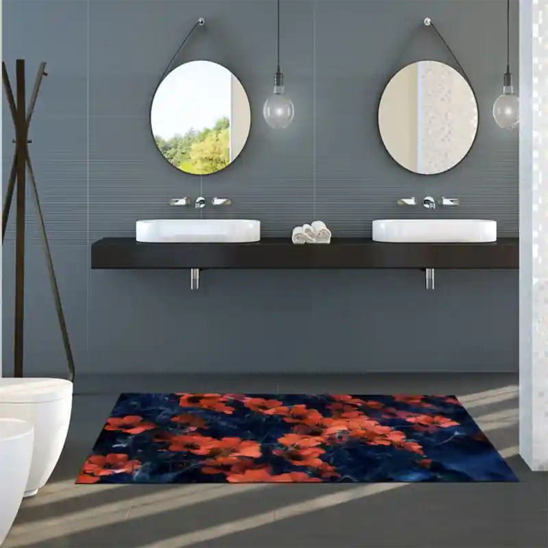 Tappeto Passatoia Salotto Cucina Bagno Lavabile Fiori Violette Rosse - FLO0090
