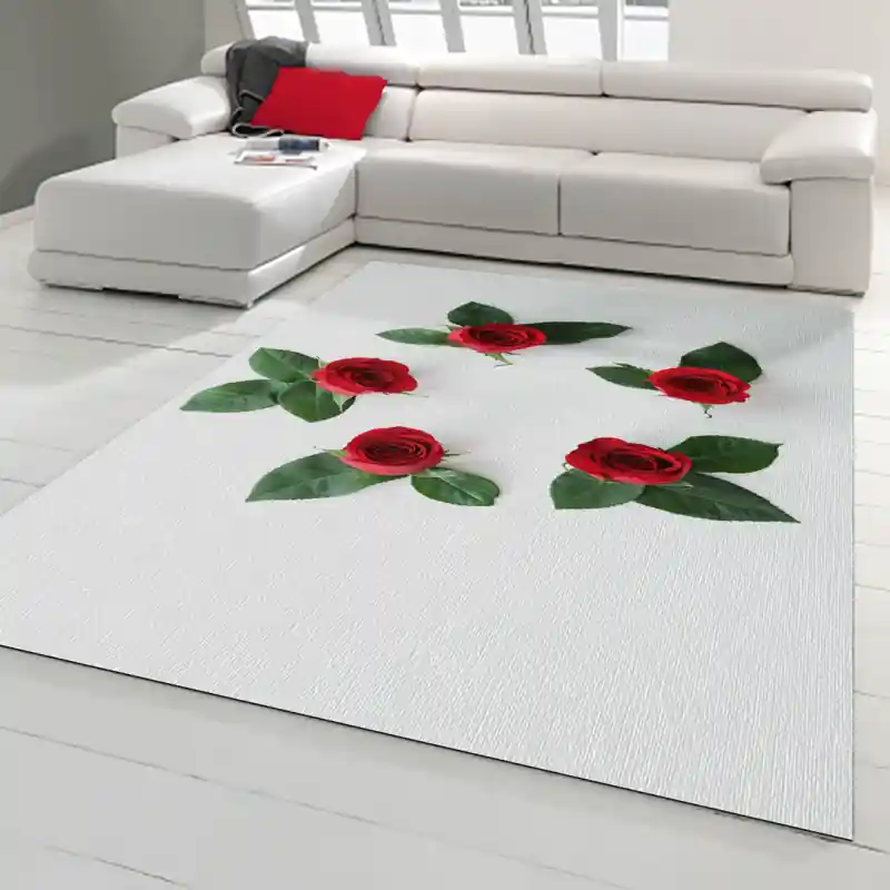 Tappeto Passatoia Salotto Cucina Bagno Lavabile Rose Rosse Bianco - FLO0089