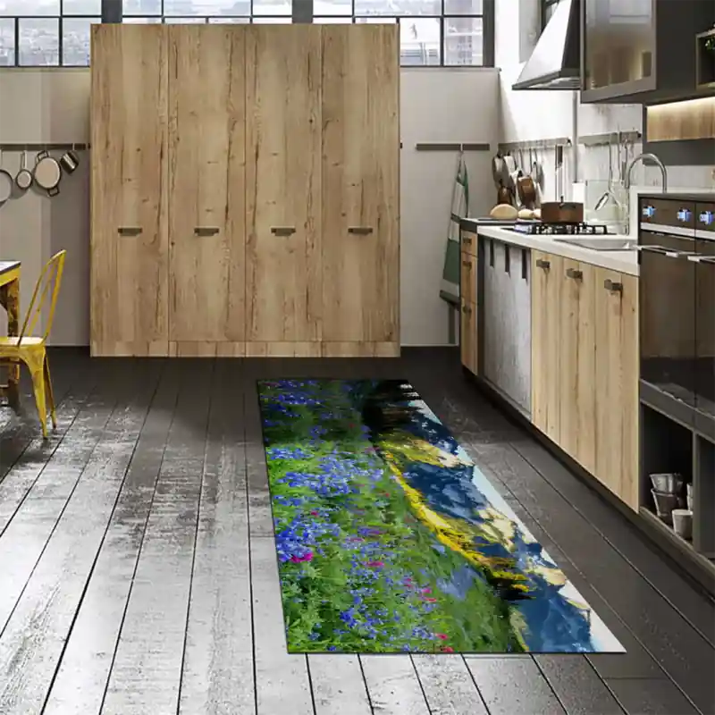 Tappeto Passatoia Salotto Cucina Bagno Lavabile Fiori Lobelia Azzurro Montagna - FLO0082