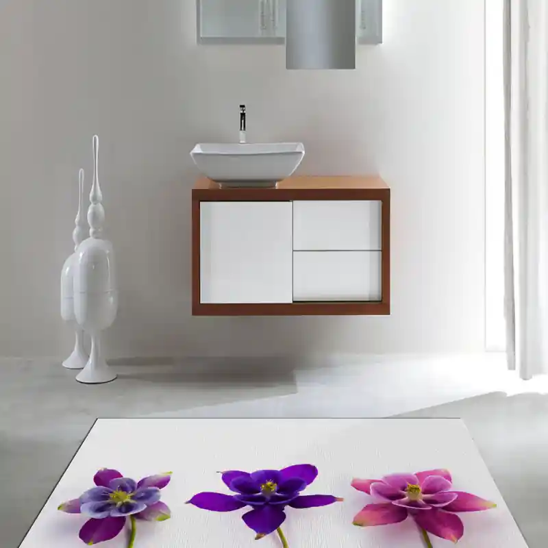 Tappeto Passatoia Salotto Cucina Bagno Lavabile Fiori Aquilegia Viola Rosa - FLO0080