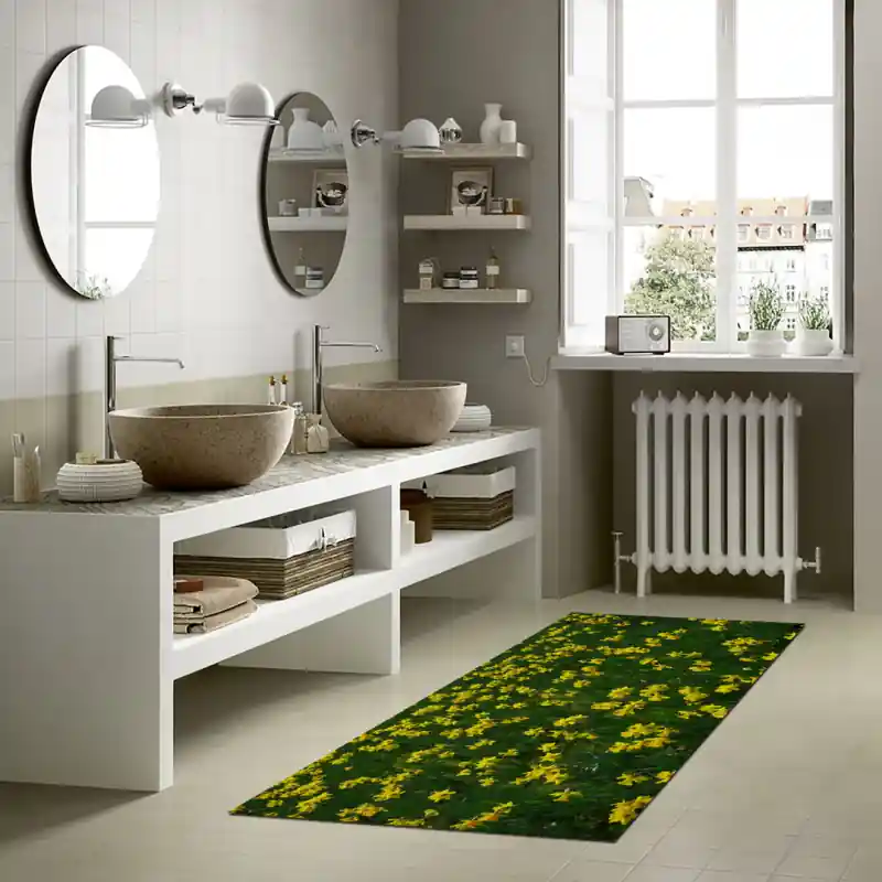 Tappeto Passatoia Salotto Cucina Bagno Lavabile Vista Fiori Campo Narcisi - FLO0076