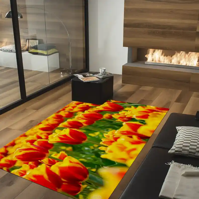 Tappeto Passatoia Salotto Cucina Bagno Lavabile Fiori Tulipani Rossi Gialli - FLO0074
