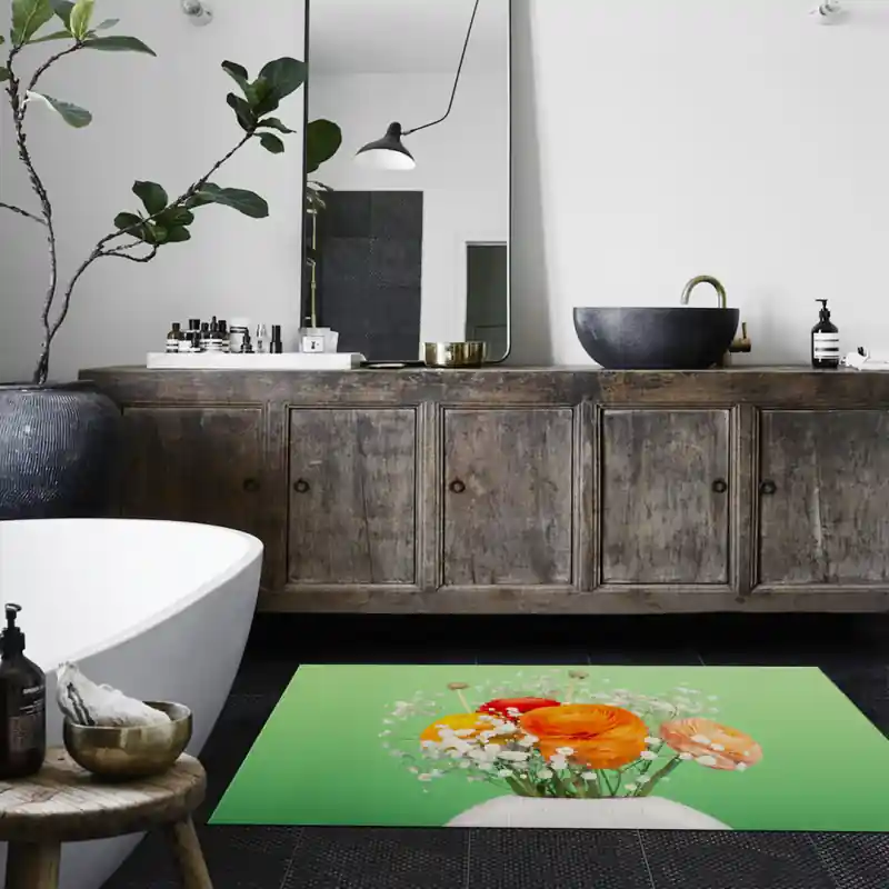 Tappeto Passatoia Salotto Cucina Bagno Lavabile Fiori Vaso Ranuncoli E Gypsophilia - FLO0073