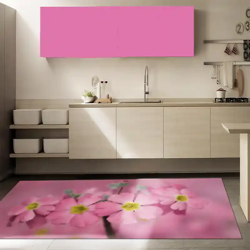 Tappeto Passatoia Salotto Cucina Bagno Lavabile Fiori Verbena Rosa - FLO0072