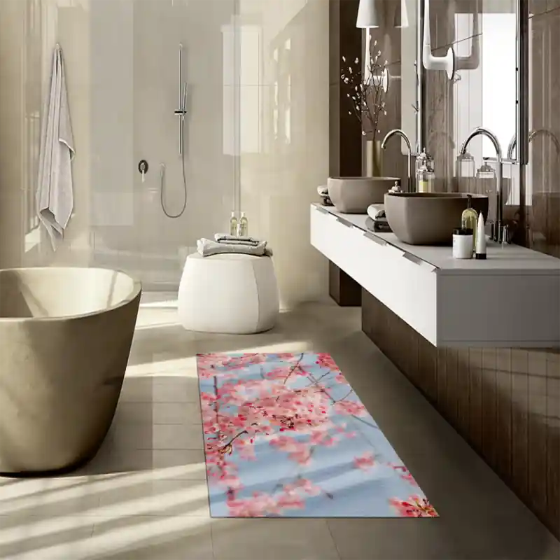 Tappeto Passatoia Salotto Cucina Bagno Lavabile Vista Fiori Di Pesco Albero - FLO0066