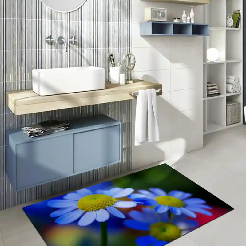 Tappeto Passatoia Salotto Cucina Bagno Lavabile Camomilla Azzurra - FLO0064