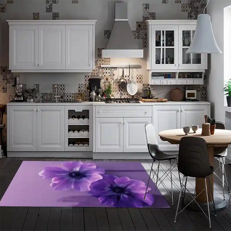 Tappeto Passatoia Salotto Cucina Bagno Lavabile Fiori Cineraria Viola - FLO0058
