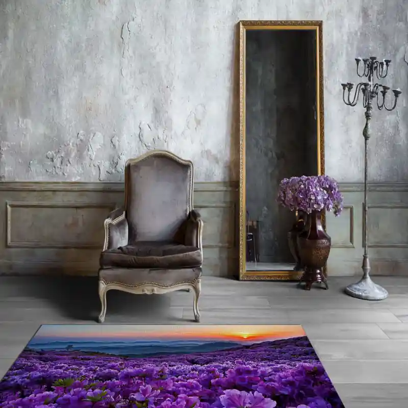 Tappeto Passatoia Salotto Cucina Bagno Lavabile Fiori Azalea Viola - FLO0052