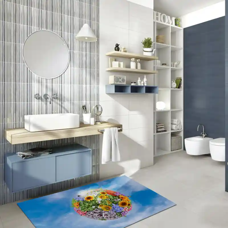 Tappeto Passatoia Salotto Cucina Bagno Lavabile Fiori Vari Mondo Colori Cielo - FLO0050