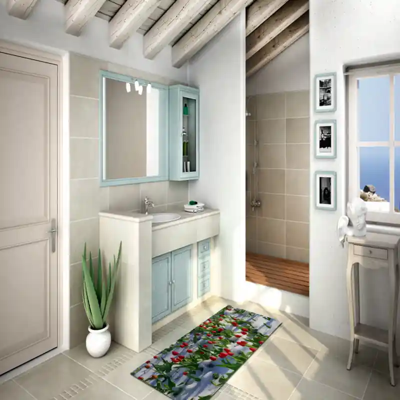 Tappeto Passatoia Salotto Cucina Bagno Lavabile Fiori Tulipani Rossi Neve - FLO0049