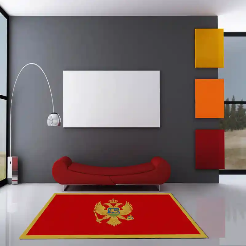 Tappeto Passatoia Salotto Cucina Bagno Lavabile Stampa Digitale Bandiera Stemma Rosso - MONTENEGRO
