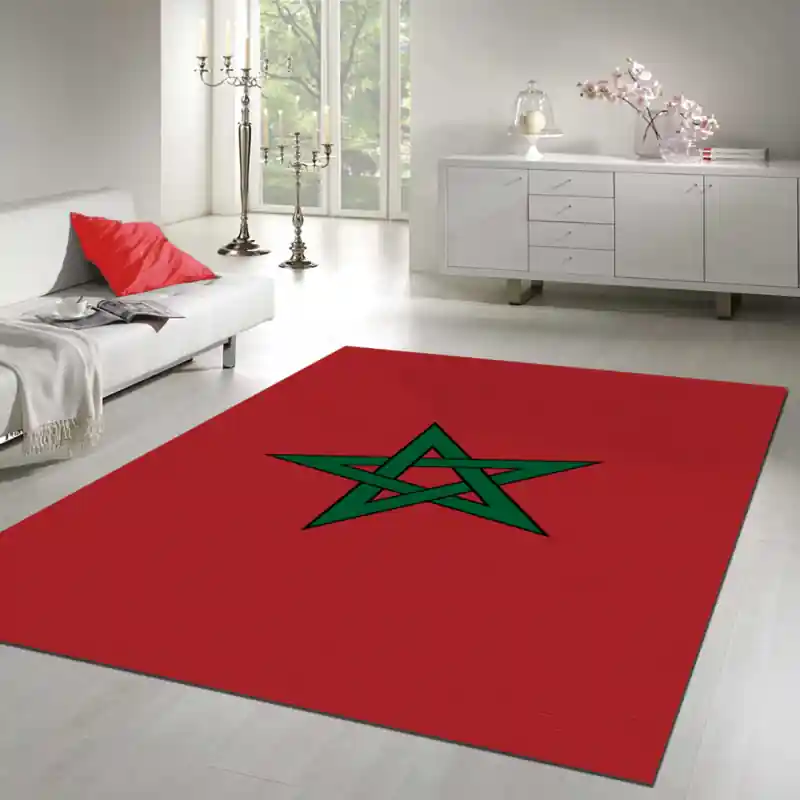 Tappeto Passatoia Salotto Cucina Bagno Lavabile Stampa Digitale Bandiera Stemma Verde Rosso MAROCCO