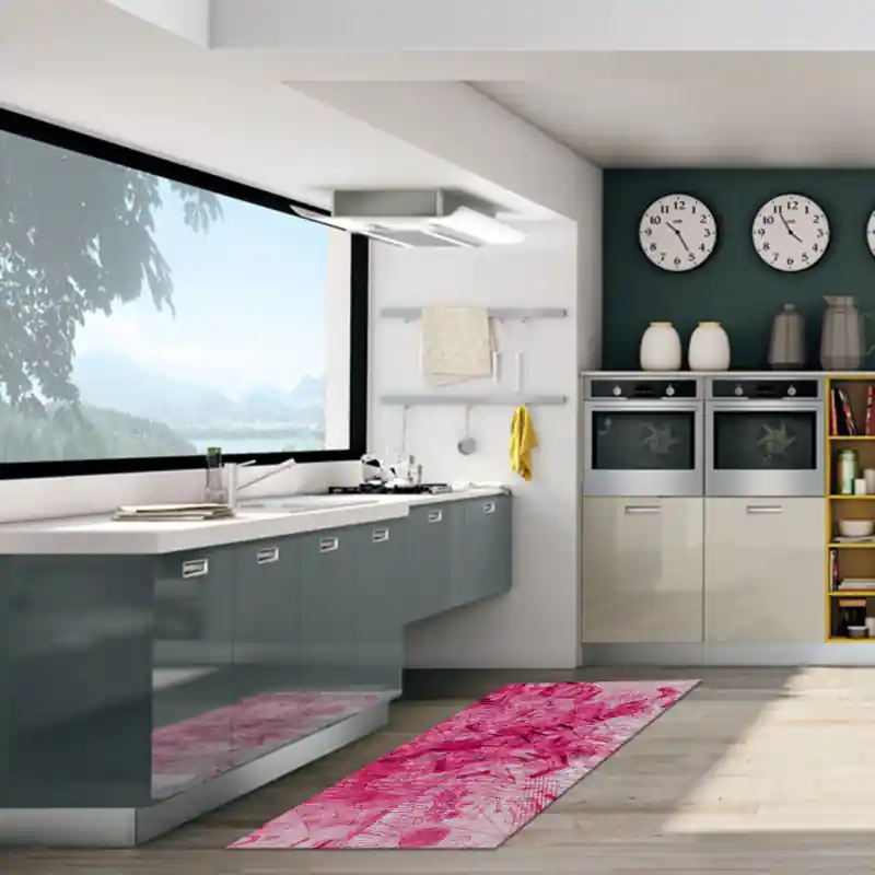 Tappeto Salotto Cucina Bagno Lavabile Antiscivolo Moderno Geometrico Astratto Rosa - MOD5029