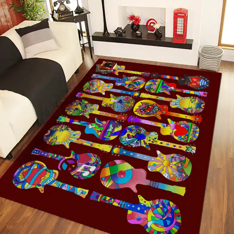 Tappeto Passatoia Salotto Cucina Bagno Lavabile Musica Chitarre Colori Hippie - MUS0004
