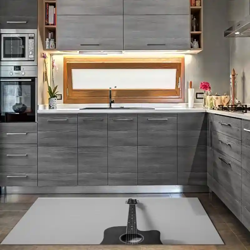 Tappeto Passatoia Salotto Cucina Bagno Lavabile Musica Chitarra Bianco Nero - MUS0003