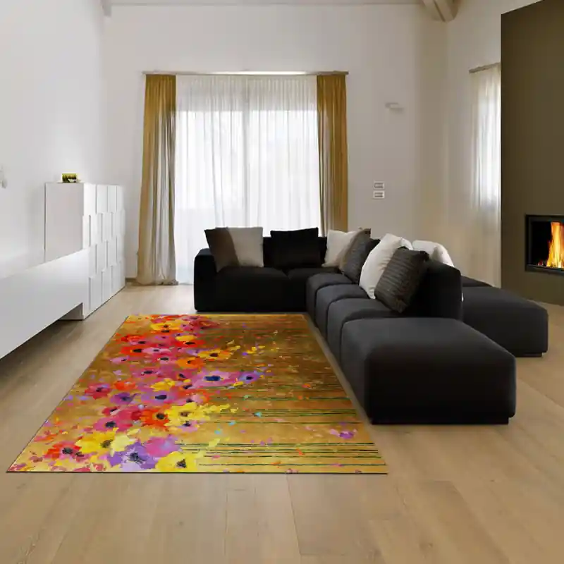 Tappeto Passatoia Salotto Cucina Bagno Lavabile Fiori Papaveri Colorati Pittura Dipinto - FLO0108