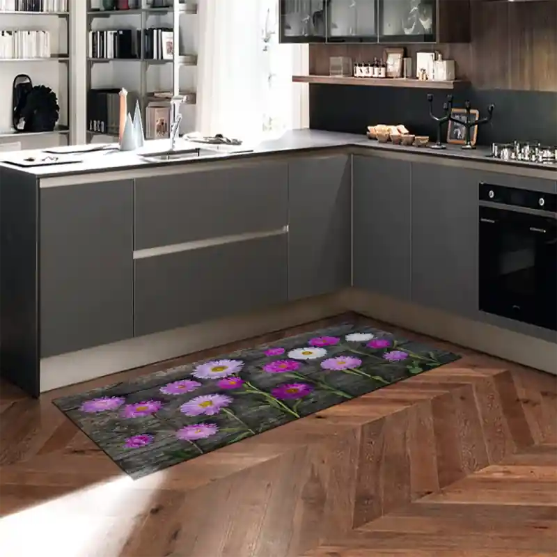 Tappeto Passatoia Salotto Cucina Bagno Lavabile Fiori Dimorfoteca Rosa Viola - FLO0107