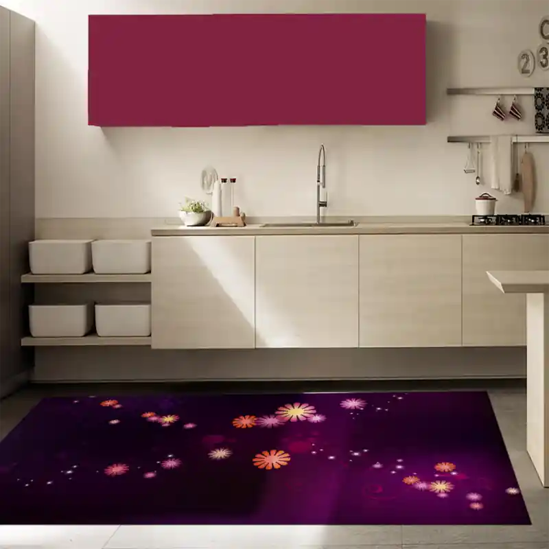 Tappeto Passatoia Salotto Cucina Bagno Lavabile Stile Floreale Astratto Viola - FLO0100