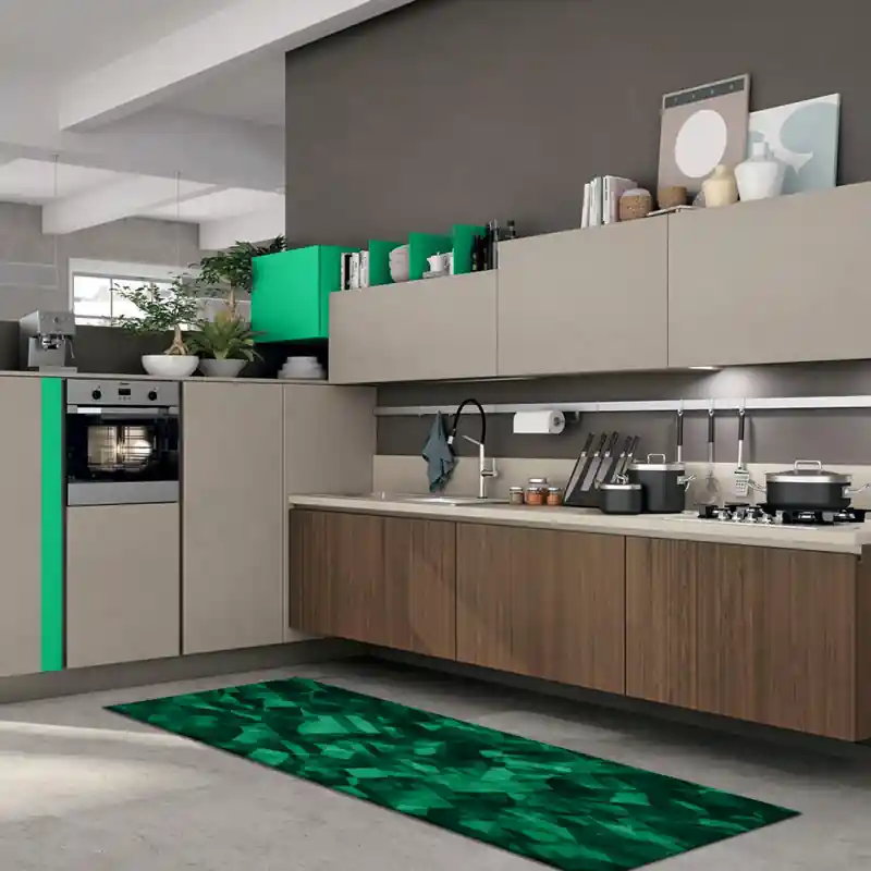 Tappeto Passatoia Salotto Cucina Bagno Lavabile Antiscivolo Moderno Astratto Verde - MOD5073