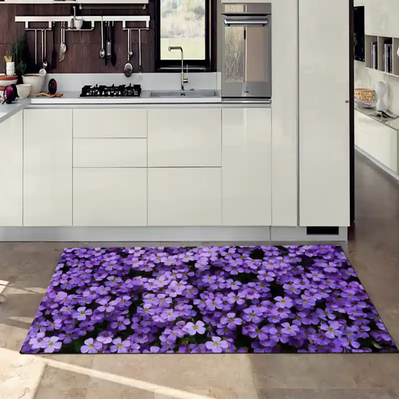 Tappeto Passatoia Salotto Cucina Bagno Lavabile Fiori Aubrezia Viola - FLO0098