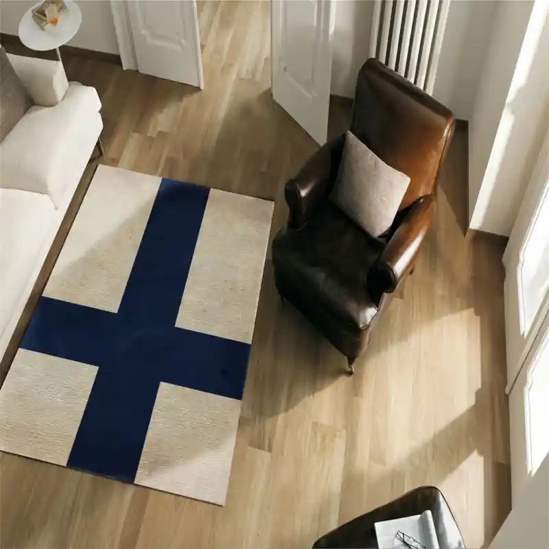 Tappeto Salotto Cucina Bagno Lavabile Stampa Digitale Bandiera Vintage Croce BLu - FINLANDIA