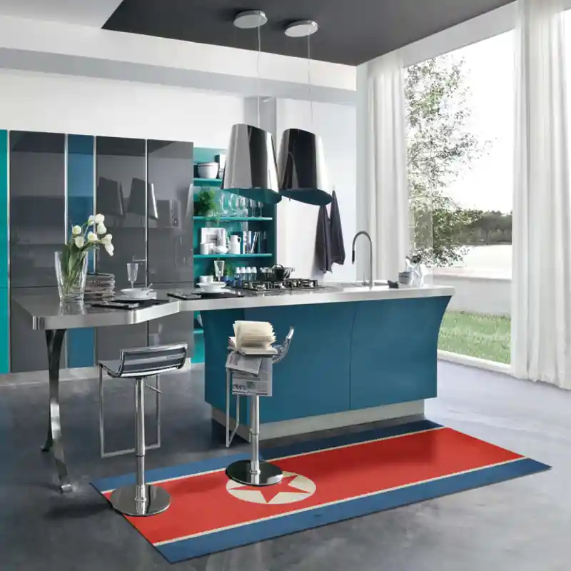 Tappeto Salotto Cucina Bagno Lavabile Stampa Digitale Bandiera Vintage Rossa e Blu -COREA DEL NORD