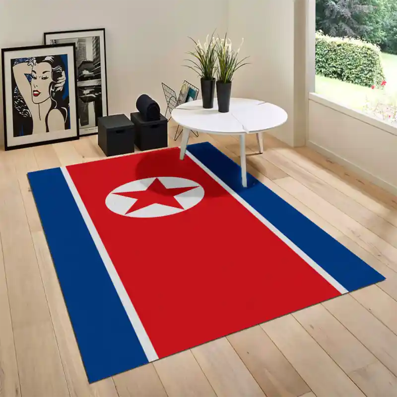 Tappeto Passatoia Salotto Cucina Bagno Lavabile Stampa Digitale Bandiera Rossa Blu -COREA DEL NORD