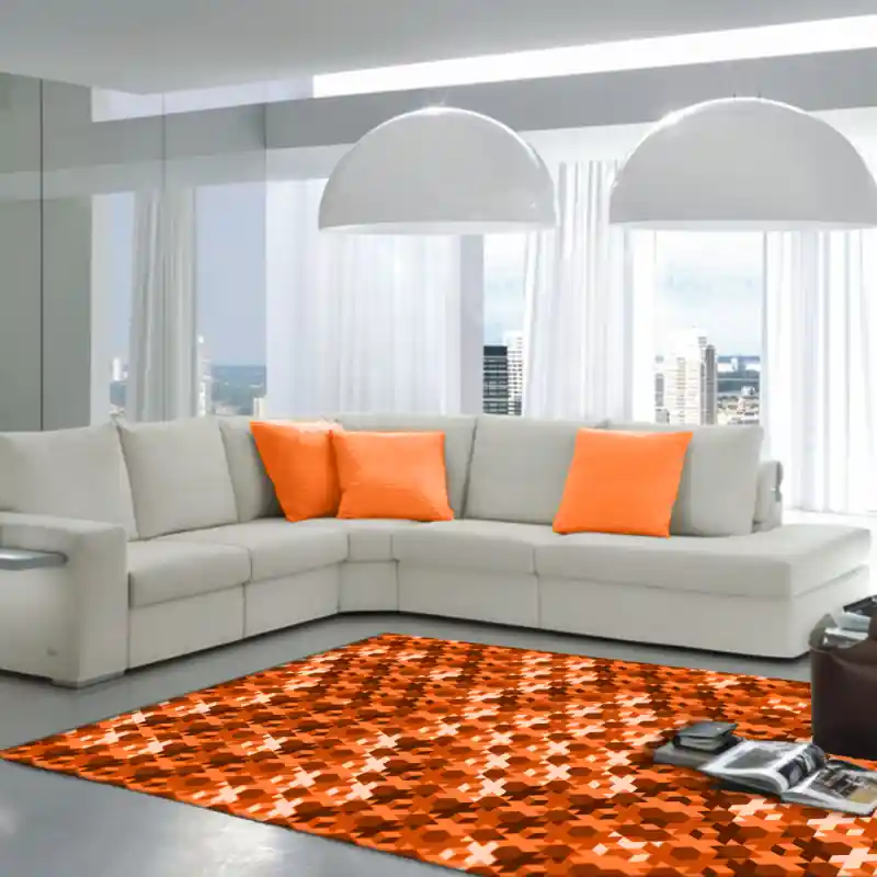 Tappeto Salotto Cucina Bagno Lavabile Antiscivolo Moderno Geometrico Croce Arancio - MOD5022