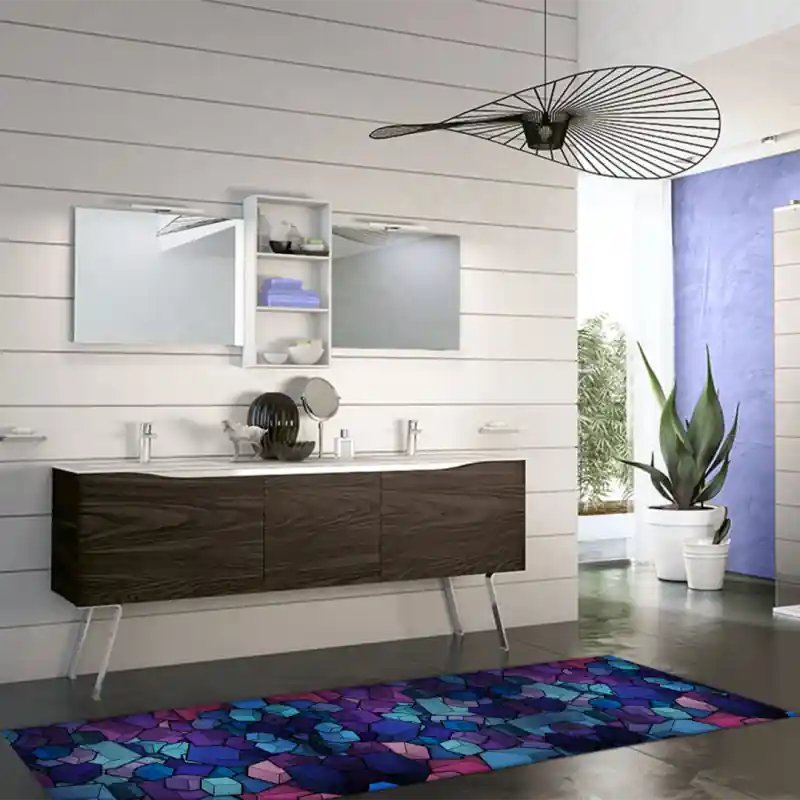 Tappeto Passatoia Salotto Cucina Bagno Lavabile Antiscivolo Moderno Quadrato Viola - MOD5080