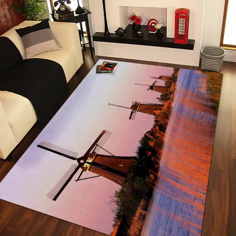 Tappeto Passatoia Salotto Cucina Bagno Lavabile Paesaggio Mulini Olanda Tramonto - PAE0017